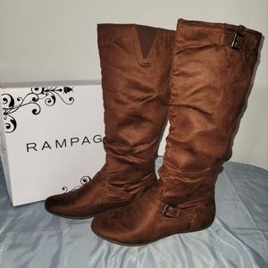Rampages brown faux suede flat boots Sz 9.5